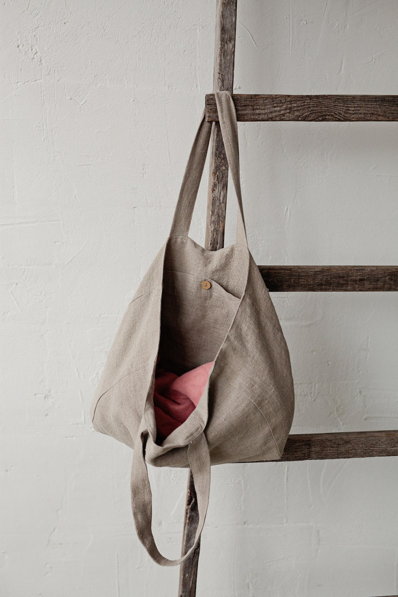 Natural Classic Bag, Linen Tote Bag, Linen Bag, Shoulder Bag, Linen Tote, French Linen Bag, Market Bag, Washed Linen Bag, Reusable Bag image 4