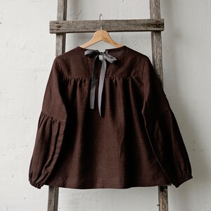 Chocolate Victorian Tunic, Linen Tunic, Linen Shirt, Linen Blouse, Cottagecore Blouse, Linen Shirt for Women, Linen Top, Long Sleeve Shirt image 5