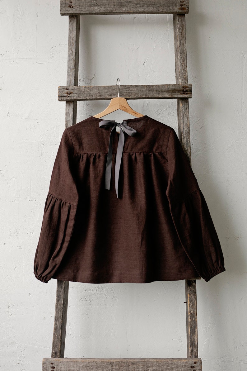 Chocolate Victorian Tunic, Linen Tunic, Linen Shirt, Linen Blouse, Cottagecore Blouse, Linen Shirt for Women, Linen Top, Long Sleeve Shirt image 5