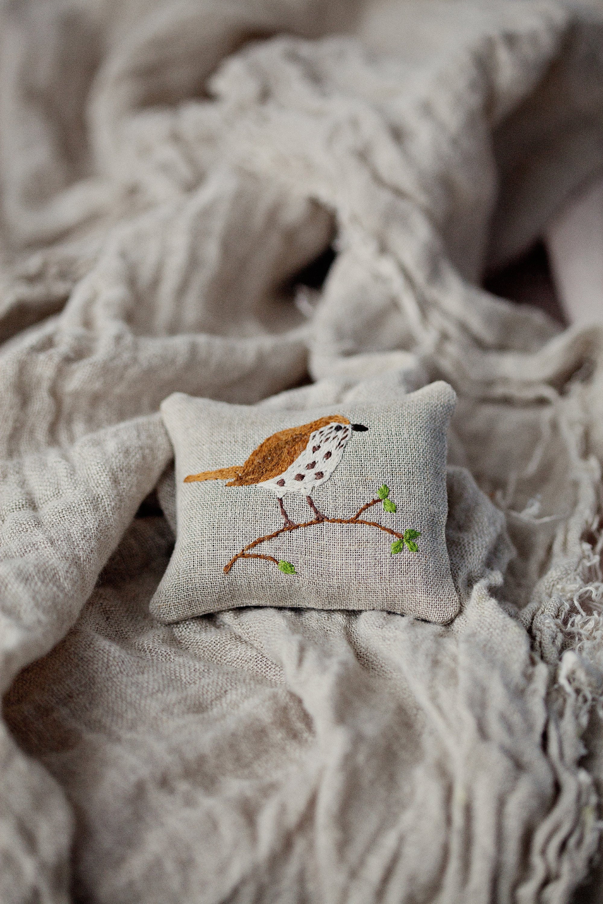 Sachet de Lavande, Broderie à La Main, Sachet Lin, Insectifuge, Aromathérapie, Cadeau Douche Bébé, G