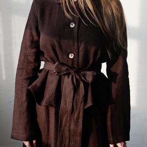 Chocolate Peter Pan Collar Jacket, Linen Jacket, A Line Linen Jacket, Jacket Women, Coat for Women, Business Linen Jacket, Spring Jacket