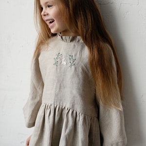 Tunique nord naturelle, différentes broderies, chemise en lin pour filles, tunique en lin à manches longues, haut en lin fille, chemise bébé image 8