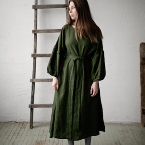 Forest Green Kimono Dress, Oversized Linen Dress, Linen Dress, Linen Dress for Women, Plus Size Linen Dress, Loose Linen Dress, Maxi Dress