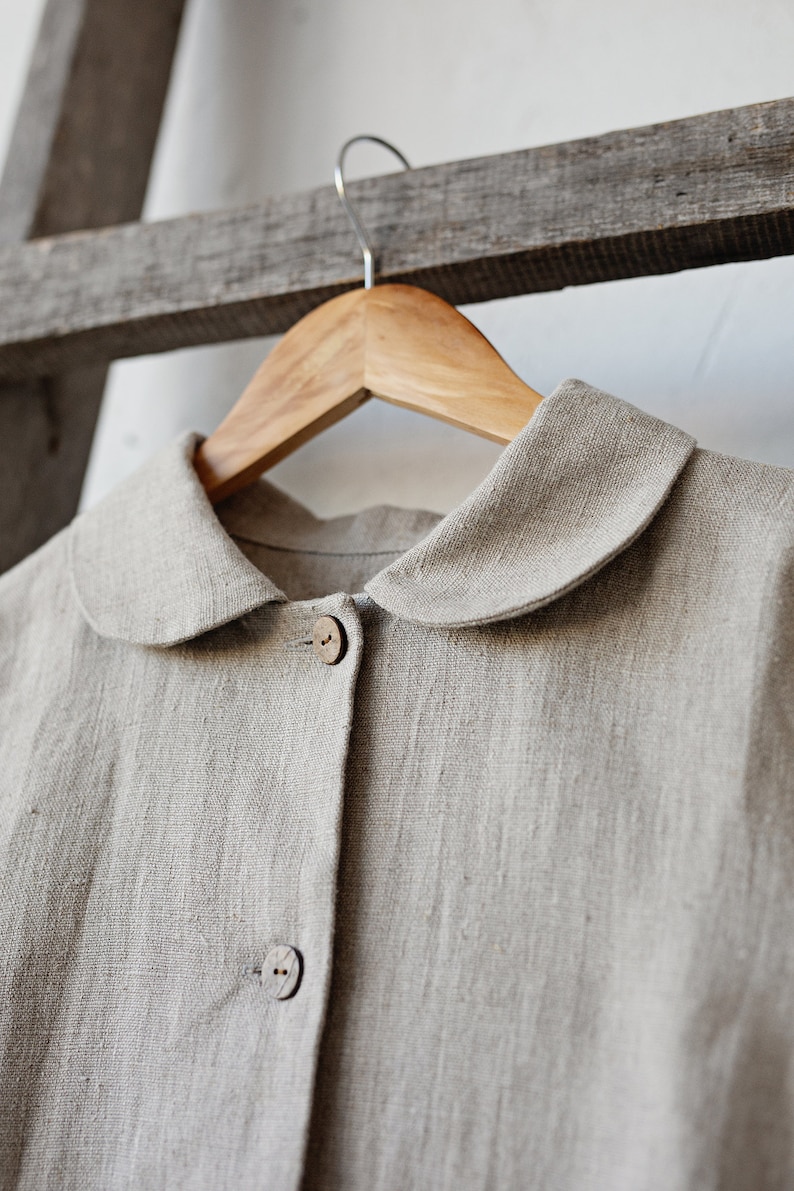 Natural Peter Pan Collar Jacket, Linen Jacket, A Line Linen Jacket, Jacket Women, Coat for Women, Business Linen Jacket, Spring Jacket image 5