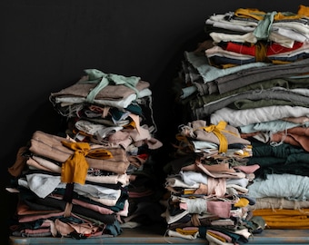 Linen Fabric Remnants Bundle - Surprise Mystery 100% Linen Fabric Set