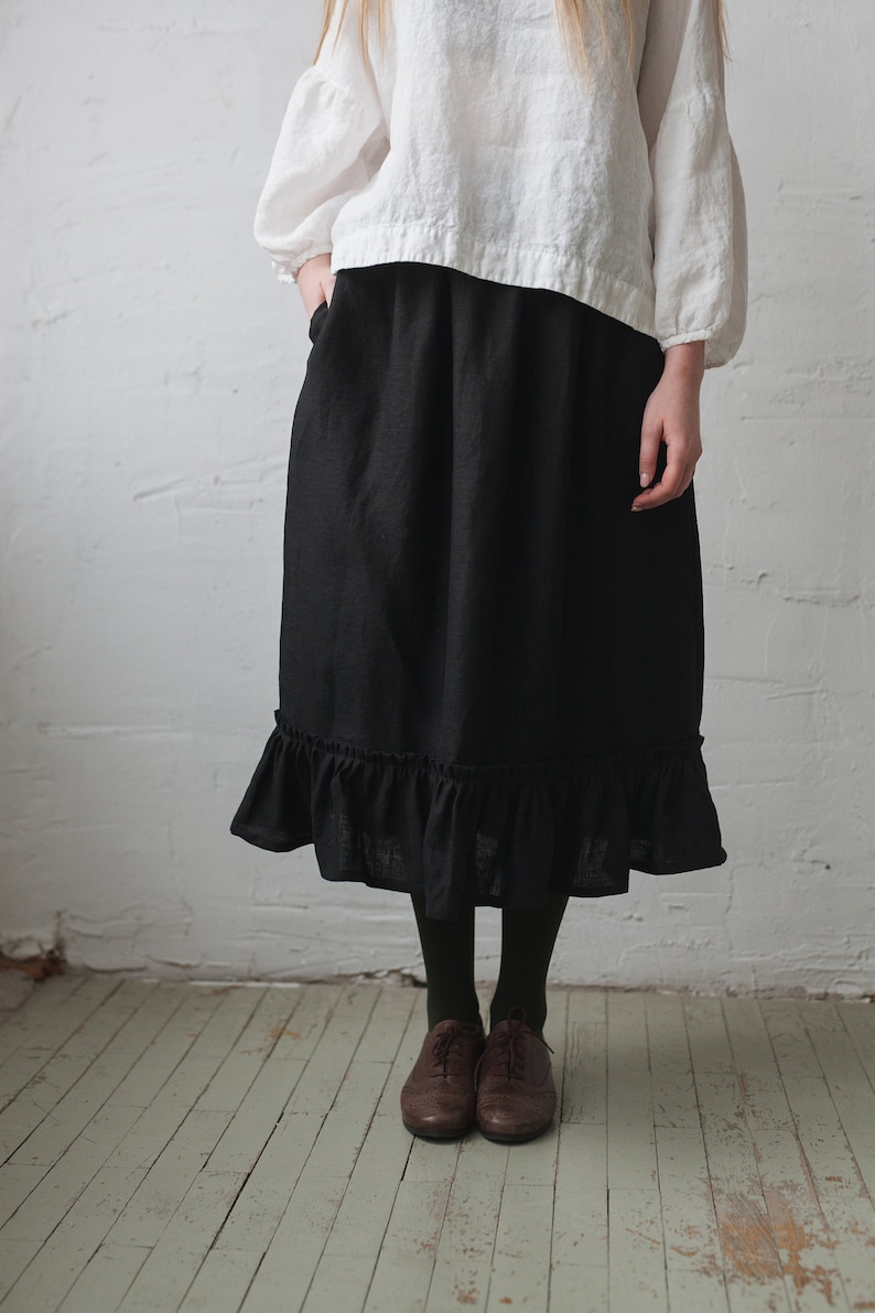 Victorian Style Skirt Linen Petticoat Ruffle Linen Skirt Victorian Style Petticoat Black Linen Skirt Black Linen Petticoat Linen Skirt