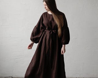 Chocolate Kimono Linen Dress: Oversized Maxi Dress