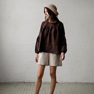 Chocolate Victorian Tunic, Linen Tunic, Linen Shirt, Linen Blouse, Cottagecore Blouse, Linen Shirt for Women, Linen Top, Long Sleeve Shirt