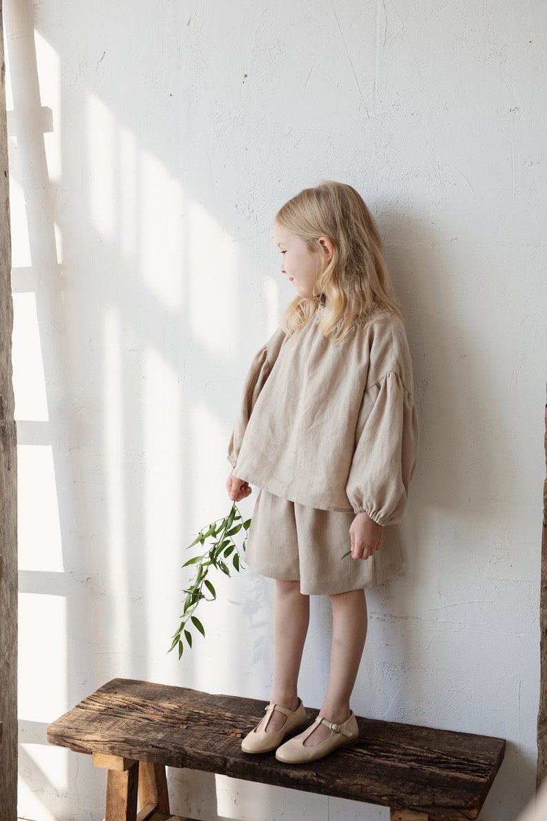 Tunique en lin de parachute de sable, différentes broderies, chemise en lin pour les filles, tunique en lin à manches longues, haut en lin fille, chemise bébé image 3