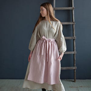 Baby Pink Linen Apron: Cottagecore Kitchen Skirt image 2
