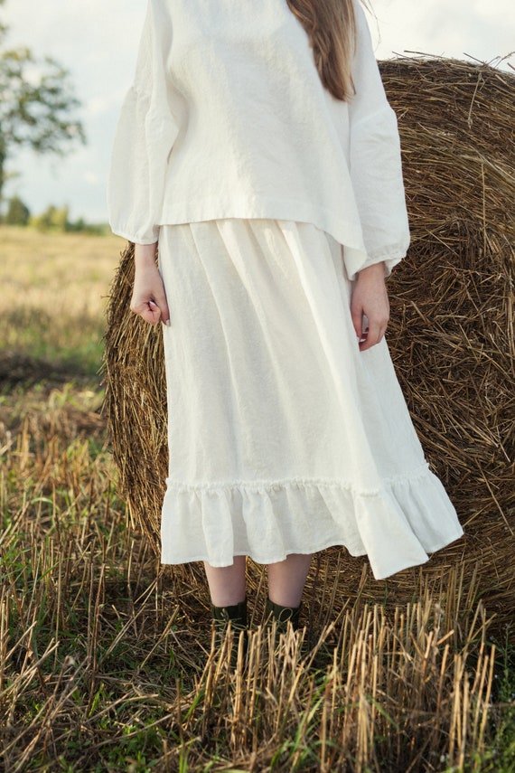 Falda victoriana blanca, falda de lino con volantes, falda de estilo  victoriano, enagua de lino, falda larga de lino, falda de lino para mujer -   México