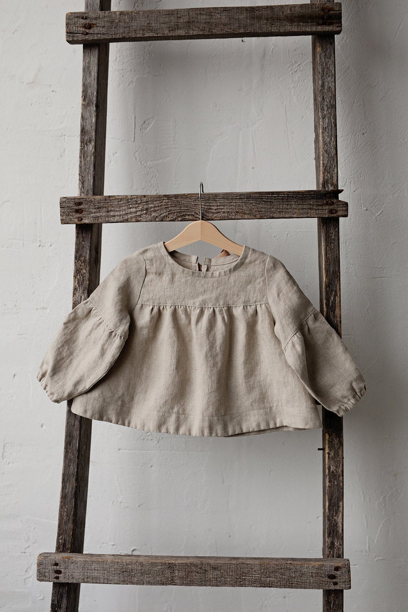 Natural Short Linen Tunic, Different Embroideries, Linen Shirt for Girls, Long Sleeve Linen Tunic, Girl Linen Top, Baby Shirt image 6