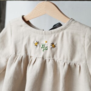 Sand Short Sleeve Tunic, Different Embroideries, Linen Shirt for Girls, Short Sleeve Linen Tunic, Girl Linen Top, Baby Shirt image 6