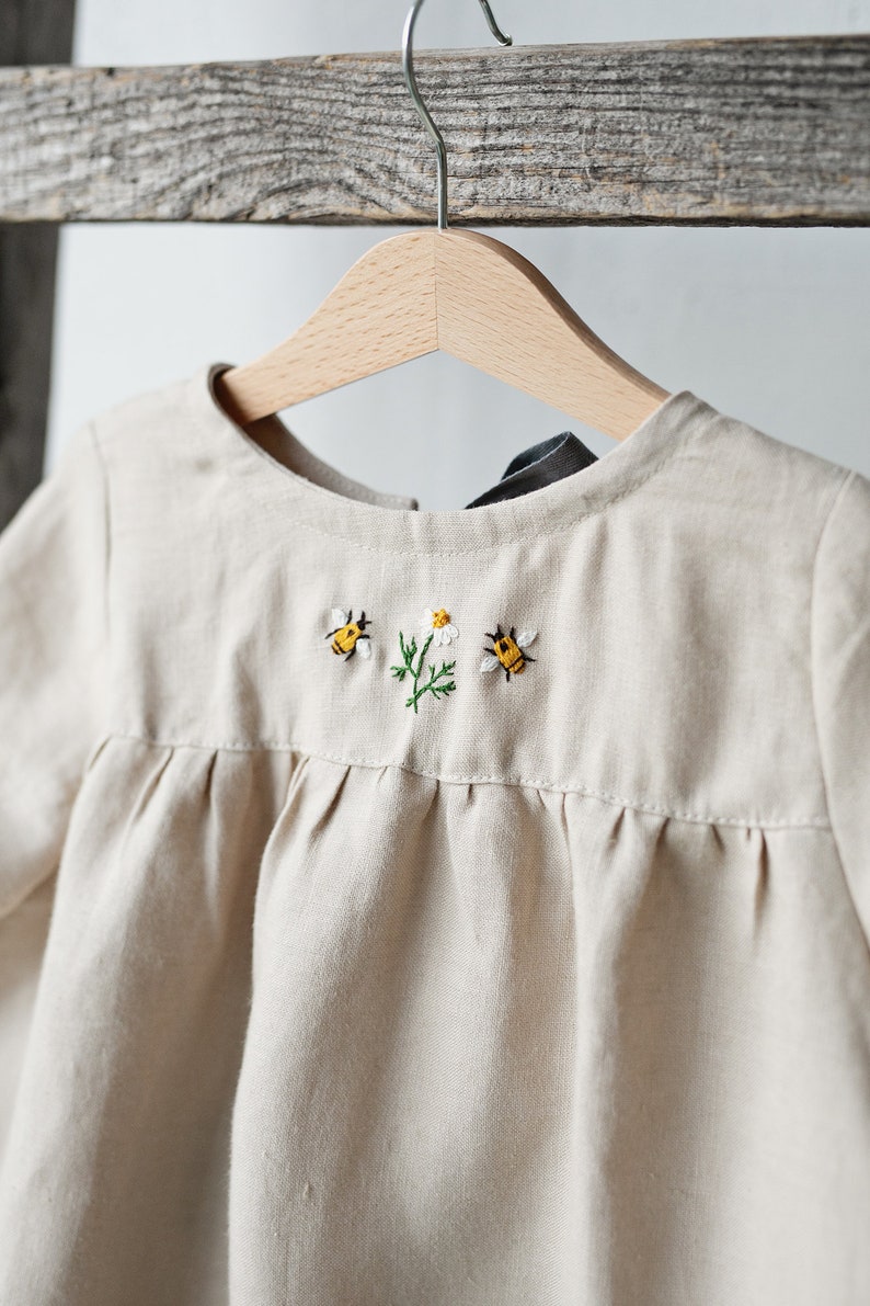 Sand Short Sleeve Tunic, Different Embroideries, Linen Shirt for Girls, Short Sleeve Linen Tunic, Girl Linen Top, Baby Shirt image 6