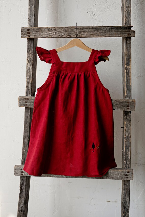 Ladies red cheap pinafore dress