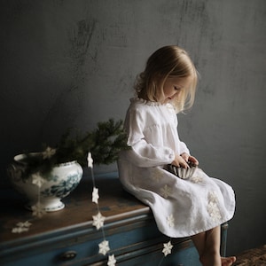 Witte Winter Roes Linnen Jurk, Baby Linnen Jurk, Baby Jurk, Bloem Meisje Jurk, Linnen kleding Meisjes, Jurk Meisjes, Kinderkleding