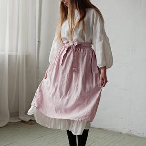 Baby Pink Apron Skirt, Cottagecore Apron, Linen Skirt, Cooking Apron Skirt, Kitchen Linen Apron, Apron for Women, Gift for Women