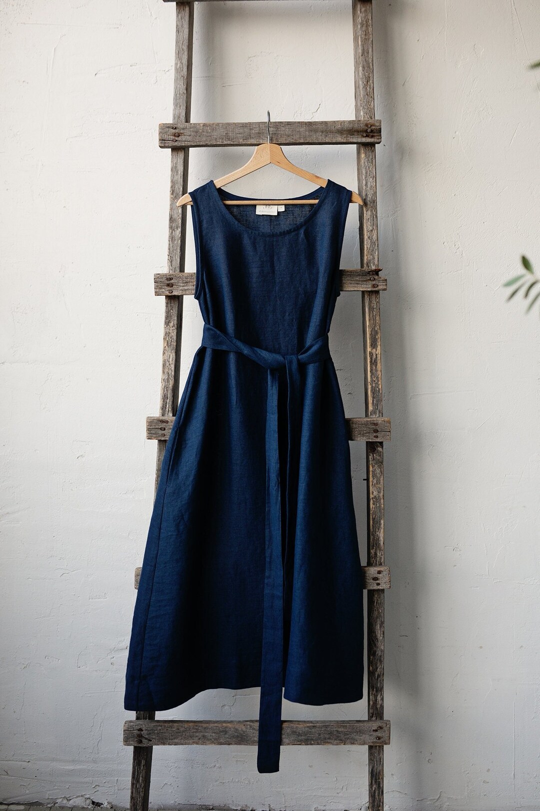 Navy Blue Sleeveless Dress, Linen Dress, A Line Linen Dress, A Line