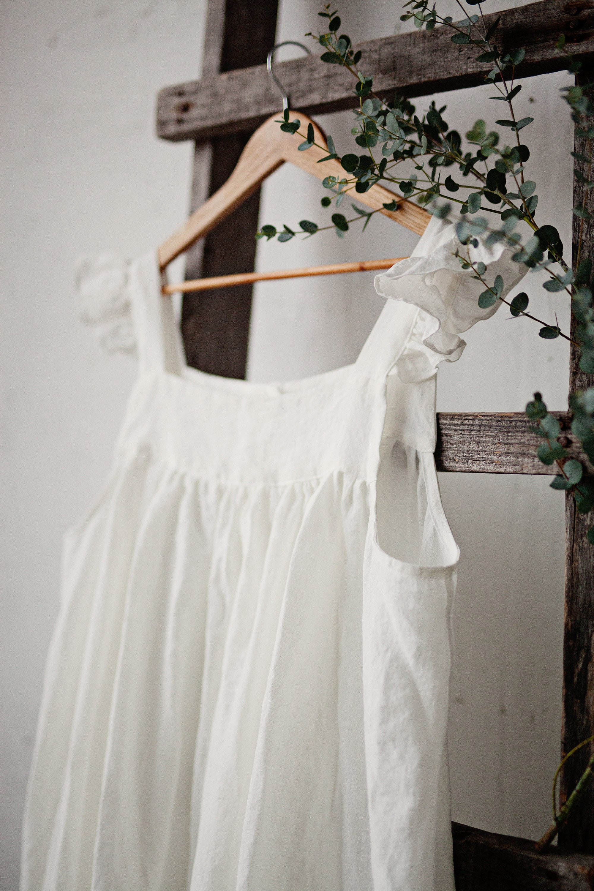 White Prairie Dress Linen Dress With Flutter Sleeves - Etsy