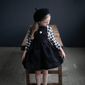 Black Cross Back Pinafore, Linen Pinafore, Different Embroideries, Dress for Girls, Girl Linen Dress, Apron Girls, Girl Pinafore