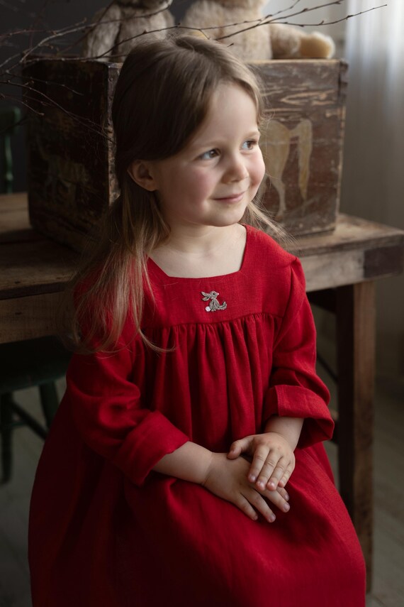 Strawberry Linen Dress: Classic Baby Girl Clothing