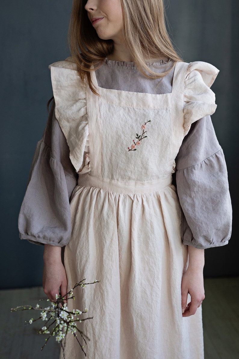 Linen Pinafore Apron Blossom Embroidery Linen Pinafore with Etsy