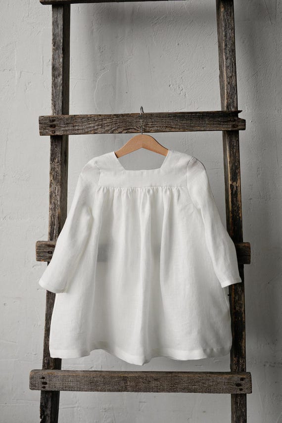 White Linen Baby Dress: Classic Girls Clothing