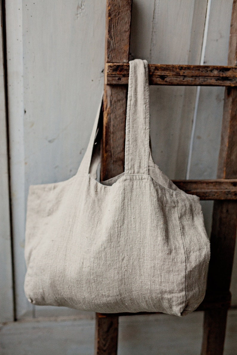 Natural Classic Bag, Linen Tote Bag, Linen Bag, Shoulder Bag, Linen Tote, French Linen Bag, Market Bag, Washed Linen Bag, Reusable Bag image 3