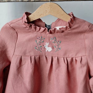 Salmon Ruffle Linen Dress, Baby Linen Dress, Baby Dress, Flower Girl Dress, Linen Clothes Girls, Dress Girls, Kids Clothing image 4