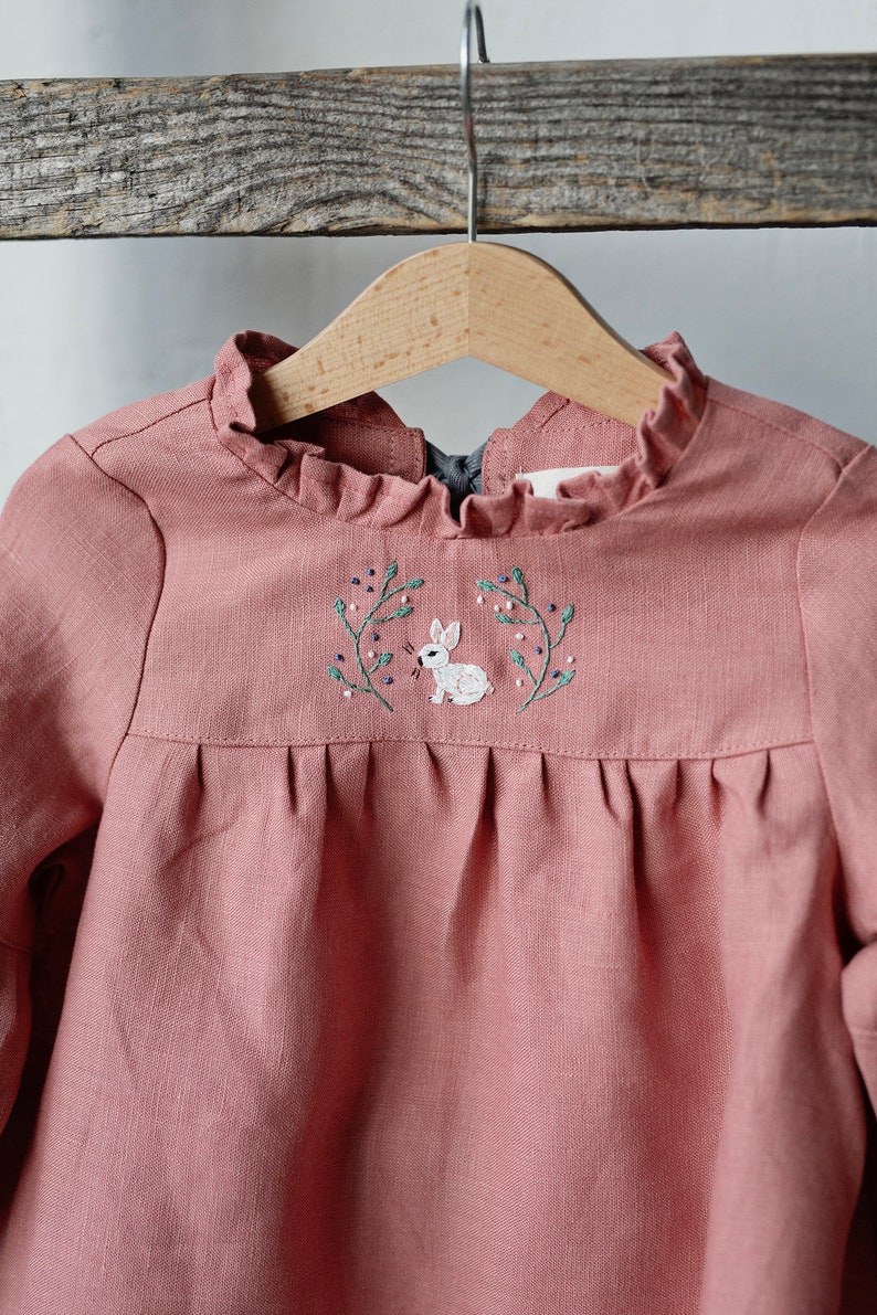 Salmon Ruffle Linen Dress, Baby Linen Dress, Baby Dress, Flower Girl Dress, Linen Clothes Girls, Dress Girls, Kids Clothing image 4