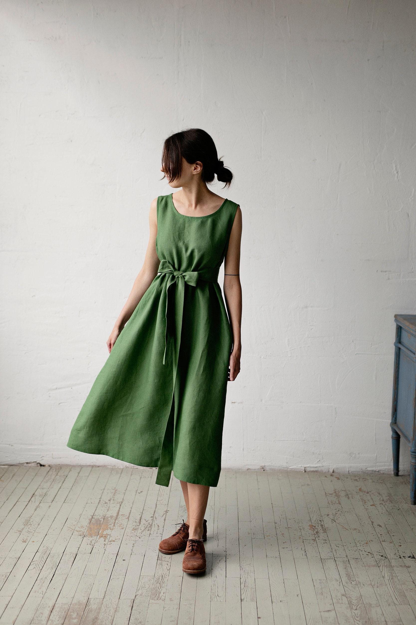 【BAON】Cheongko Linen Ribbon Sleeveless Midi OP - Linen55 100% Linen Floral Swing Beach Tank Dress LORRAINE – LINTICO