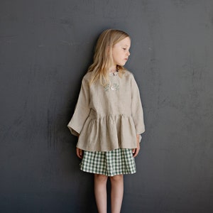 Natural North Tunic, Different Embroideries, Linen Shirt for Girls, Long Sleeve Linen Tunic, Girl Linen Top, Baby Shirt image 2