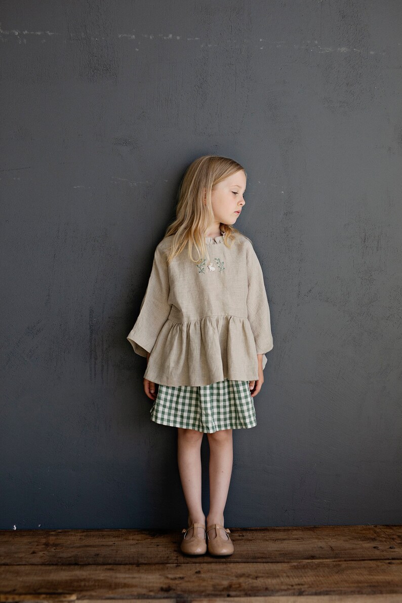 Natural North Tunic, Different Embroideries, Linen Shirt for Girls, Long Sleeve Linen Tunic, Girl Linen Top, Baby Shirt image 2