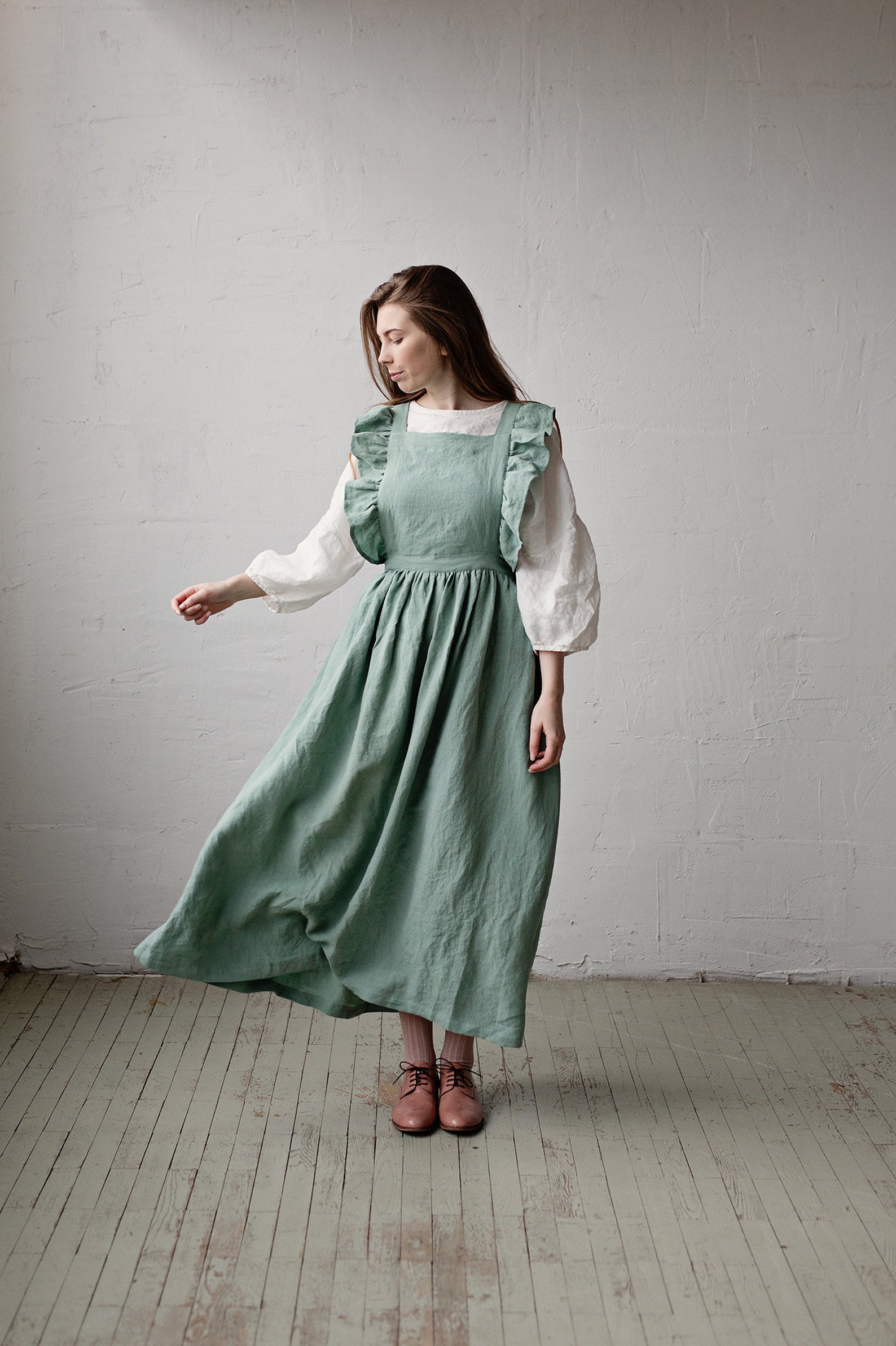 Linen Pinafore Dress Elastic Waist Dress Linen Pinafore With Etsy UK