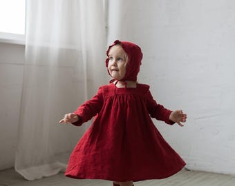 Cherry Linen Baby Dress: Classic Girls Clothing