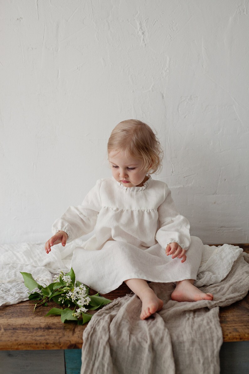 White Winter Ruffle Linen Dress Baby Linen Dress Baby Dress Etsy