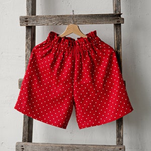 Red Polka Dot Festive Shorts, Linen Shorts, Over the Knee Shorts, Women Shorts, Linen Shorts for Women, High Waist Shorts, Loungewear image 8