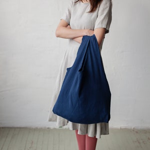 Navy Blue Grocery Bag, Linen Shopping Bag, Shoulder Bag, Linen Tote, Shopping Bag, Tote Bag, Reusable Linen Bag, Market Linen Bag, Linen Bag