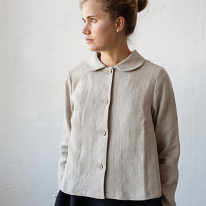 Natural Peter Pan Collar Jacket, Linen Jacket, A Line Linen Jacket, Jacket Women, Coat for Women, Business Linen Jacket, Spring Jacket image 4