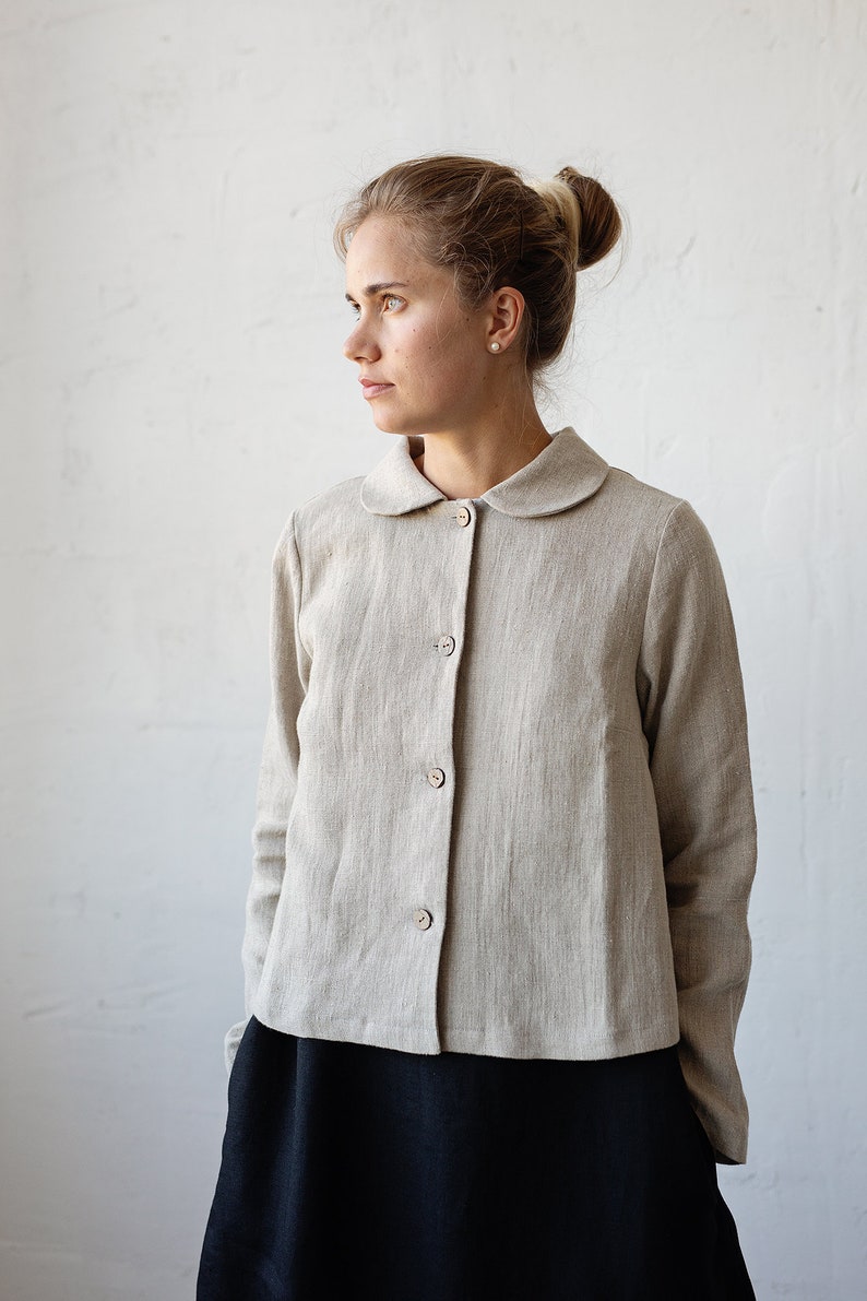 Natural Peter Pan Collar Jacket, Linen Jacket, A Line Linen Jacket, Jacket Women, Coat for Women, Business Linen Jacket, Spring Jacket image 4