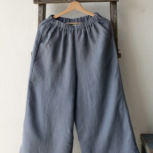 Dusty Blue Culottes, Linen Culottes, Linen Pants, Women Pants, Women Culottes, Wide Linen Pants, High Waist Culottes zdjęcie 5