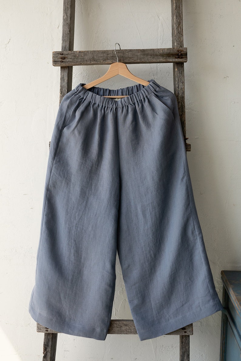 Dusty Blue Culottes, Linen Culottes, Linen Pants, Women Pants, Women Culottes, Wide Linen Pants, High Waist Culottes zdjęcie 5