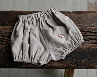 Natural Bloomers, Linen Bloomers, Different Embroideries, Baby Bloomers, Linen Shorts, Linen Clothes for Kids, Linen Kids Clothing