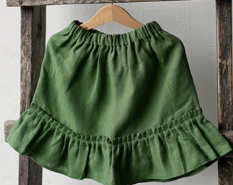 Apple Green Ruffle Skirt, Linen Ruffle Skirt, Different Embroideries, Simple Skirt, Baby Girl Skirt, Linen Clothes for Kids, Linen Skirt