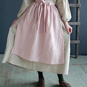 Baby Pink Linen Apron: Cottagecore Kitchen Skirt image 1