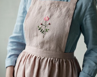 Baby Pink Pinafore Linen Apron: Midi Cross Back