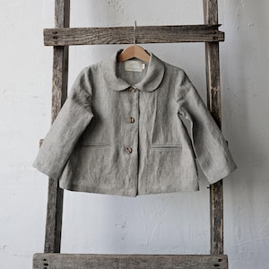 B&W Stripe Peter Pan Collar Jacket, Kids Linen Jacket, Different Embroideries, Classic Coat for Kids, Linen Coat, Linen Jacket