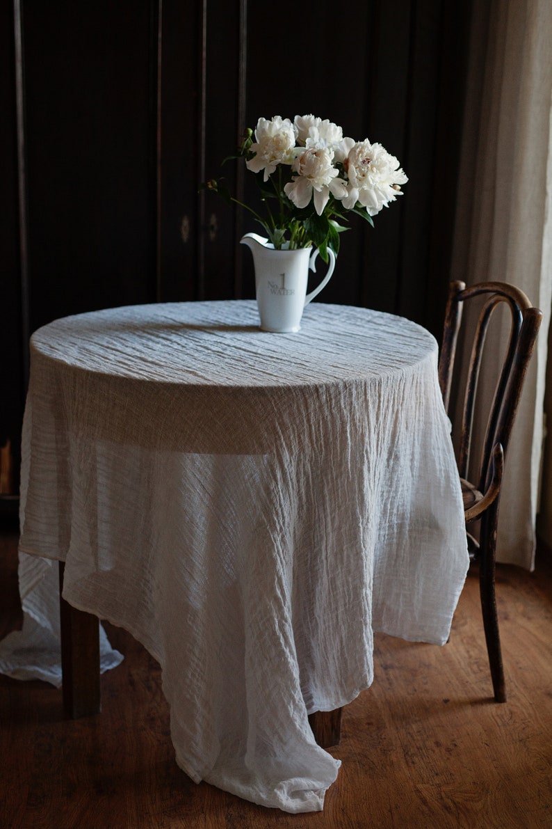 Linen Tablecloth, Transparent White Tablecloth, Washed Linen, Sheer Tablecloth, Rectangular Tablecloth, White Linen, Dining Table image 1