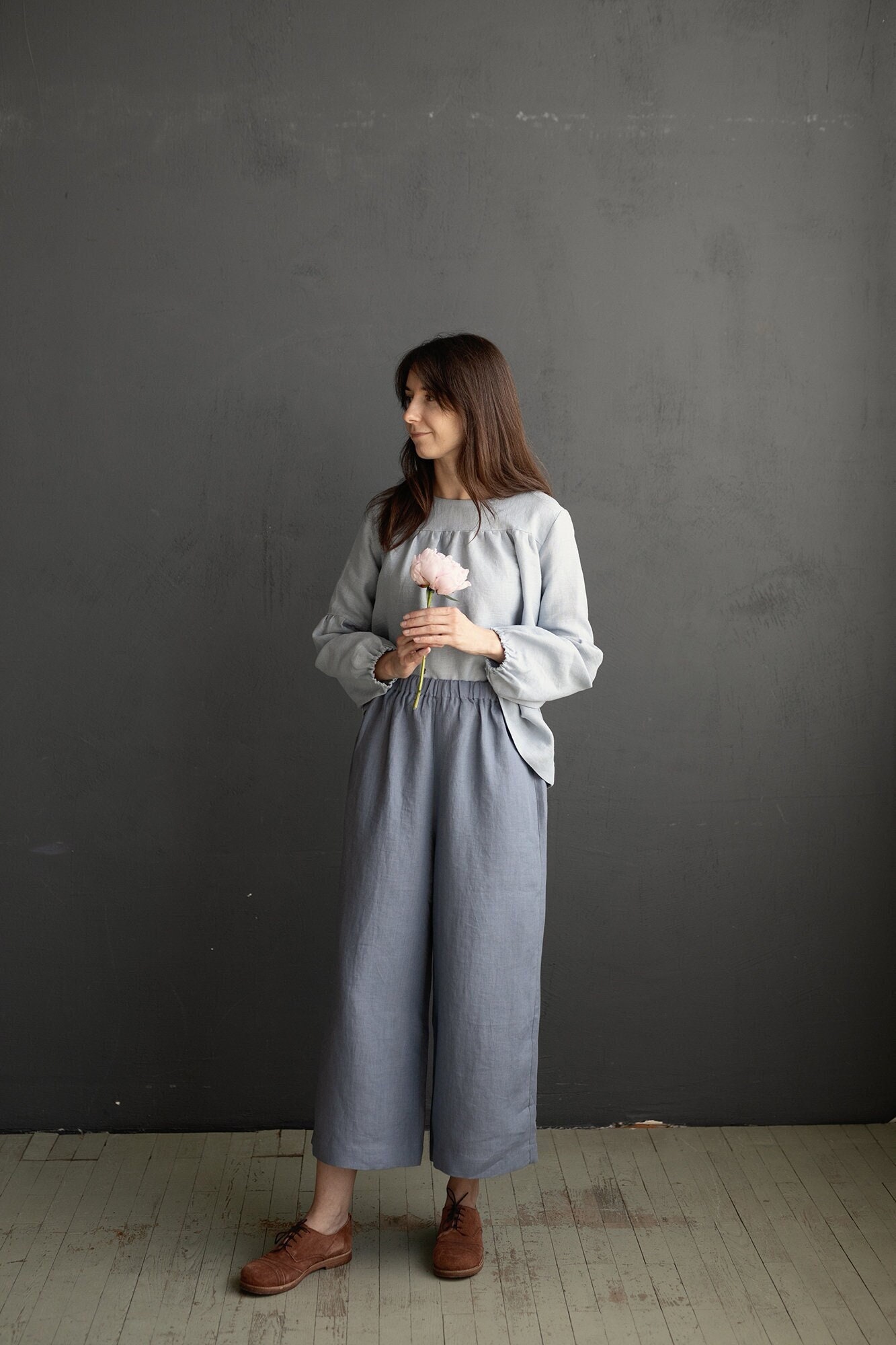 Women's Linen Wide 3/4 Leg Pants / Linen Trousers / Linen Culottes