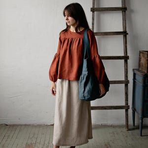 Rust Victorian Tunic, Linen Tunic, Linen Shirt, Linen Blouse, Cottagecore Blouse, Linen Shirt for Women, Linen Top, Long Sleeve Shirt